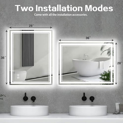 28“ x 36” LED Bathroom Mirror, Wall Vanity Mirror with Smart Anti-Fog