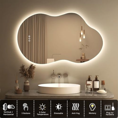 SMIROR 48x26 Irregular Backlit Led Lighted Bathroom Vanity Mirror
