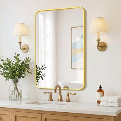 FICTOR Bathroom Mirror for Over Sink, 20"x30" Vanity Mirror for Wall, Gold