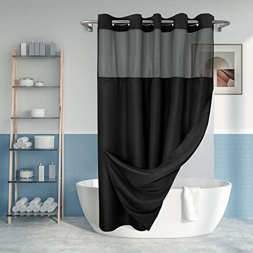 River Dream Extra Long No Hook Shower Curtain with Snap-in Liner, Black