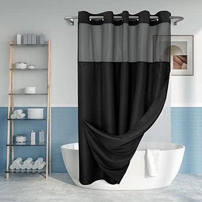 River Dream Extra Long No Hook Shower Curtain with Snap-in Liner, Black
