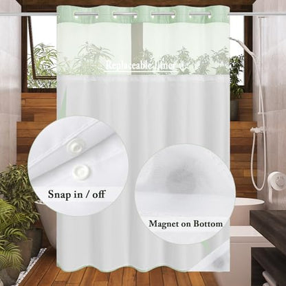 Gibelle No Hook Cloth Mint Green Shower Curtain with Liner, 72x74