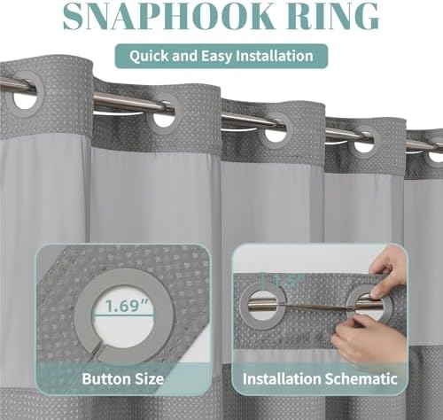 eachope No Hook Waffle Shower Curtain with Snap-in Liner, 71x80 Inch, Grey