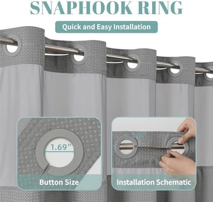 eachope No Hook Waffle Shower Curtain with Snap-in Liner, 71x80 Inch, Grey