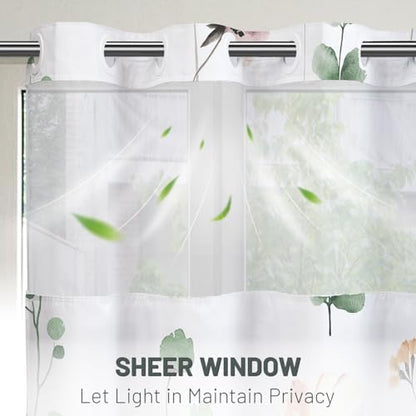 WITHLOC No Hook Floral Shower Curtain with Liner, Sage Green, 71x74