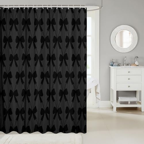 jejeloiu Cute Bow Black Bowknot Shower Curtain 72"x84" Bathroom