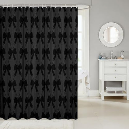 jejeloiu Cute Bow Black Bowknot Shower Curtain 72"x84" Bathroom
