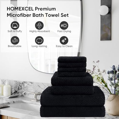 HOMEXCEL 8PK Bath Towel Set, Soft Absorbent, 2 Bath, 2 Hand, 4 Wash, Black
