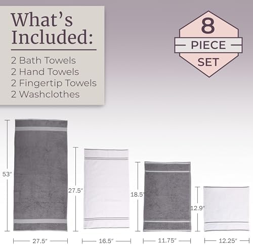 Lavish Home Rio 8 Piece 100% Cotton Towel Set - White & Silver