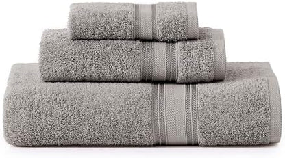 LANE LINEN Bath Towel Set 100% Cotton 3 Piece Soft Absorbent - Grey