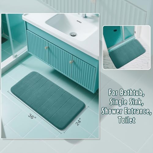 Yimobra Large Bath Mat 36"x24", Super Soft Quick Dry Memory Foam Bathroom Rug, Water Absorbent, Non Slip Backing Machine Washable for Tub Shower, Thick Comfort Support, Teal