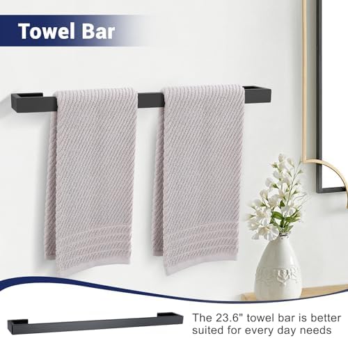 Lairuier Matte Black Bathroom Accessories, 23.6 inches Towel Bar Set