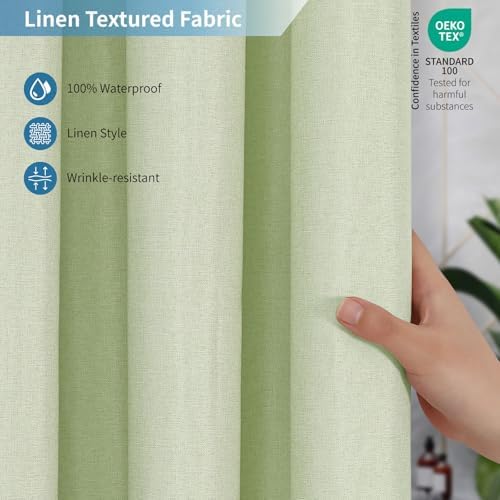 Fabric Long Shower Curtain with Waterproof Layer,72x78,Green