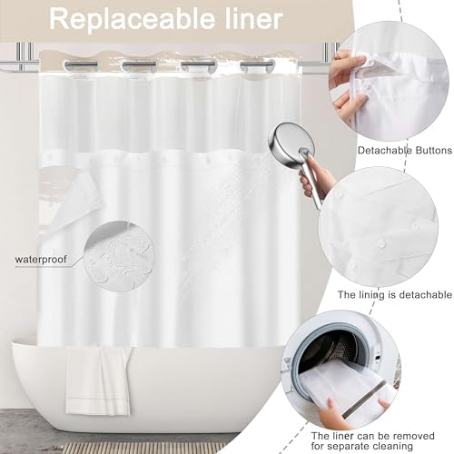 No Hook Shower Curtain with Liner, Brown Stripe, 71x84 Inch