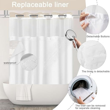 No Hook Shower Curtain with Liner, Brown Stripe, 71x84 Inch