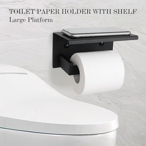 5 Pieces Black Towel Bar Set Bathroom Hardware Accessories Set Upgraded Toilet Paper Holder with Shelf Towel Holder Set for Bathroom Stainless Steel Wall Mounted