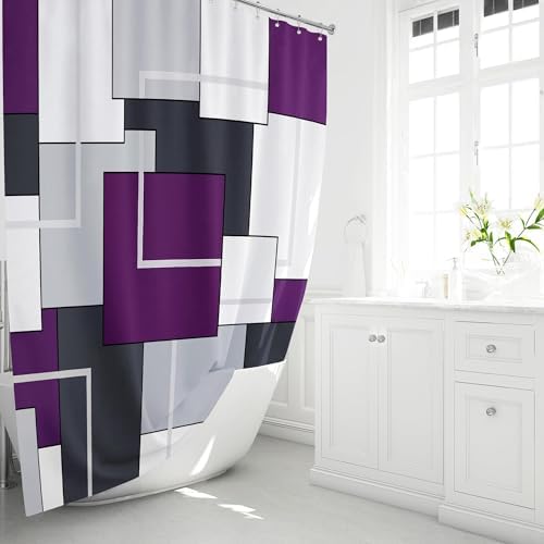 BTTN 72 x 96 Long Modern Geometric Waterproof Fabric Shower Curtain, Purple
