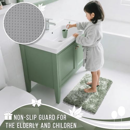 Yimobra Chenille Bathroom Rugs Non Slip, Extra Thick Soft Absorbent Bath Rug 31.5x20 Inch, Machine Washable Quick Dry Bath Mat for Bathroom Floor, Tub and Shower, Home Decor Accessories, Sage Green