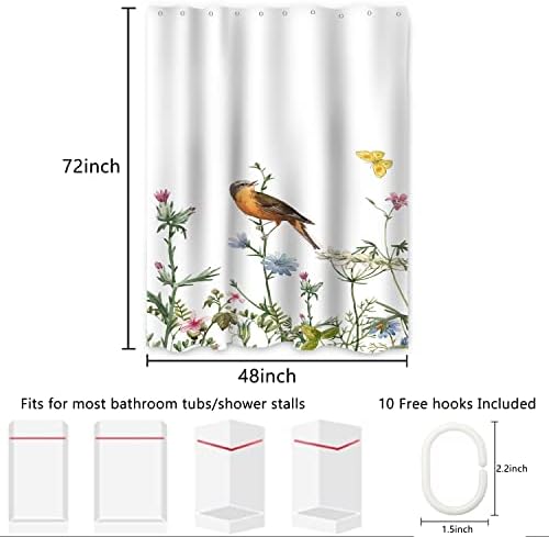 AWERT Small Half Size Stall Shower Curtain with Hooks Shower Stall Curtain 48 x 72 Funny Bird for Bathroom/RV and Camper