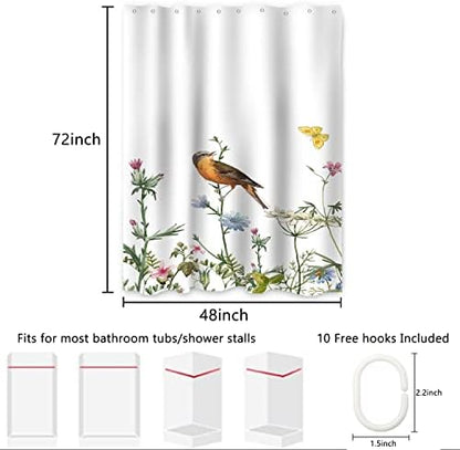 AWERT Small Half Size Stall Shower Curtain with Hooks Shower Stall Curtain 48 x 72 Funny Bird for Bathroom/RV and Camper