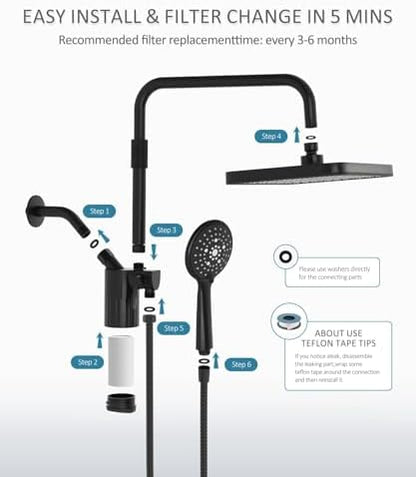 12 Inch Shower Head with Filters Rain Shower Head with Handheld Spray Combo