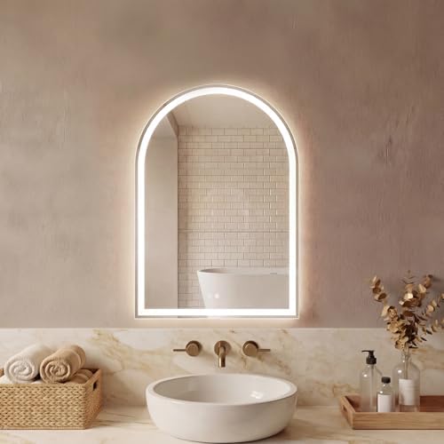 DUMOS 20"x28" LED Bathroom Mirror with Lights, Arched Vanity Mirror