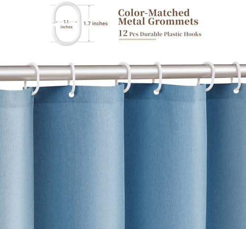 BTTN MoonlightBlue Boho Scalloped Linen Textured Shower Curtain Set, 72x72