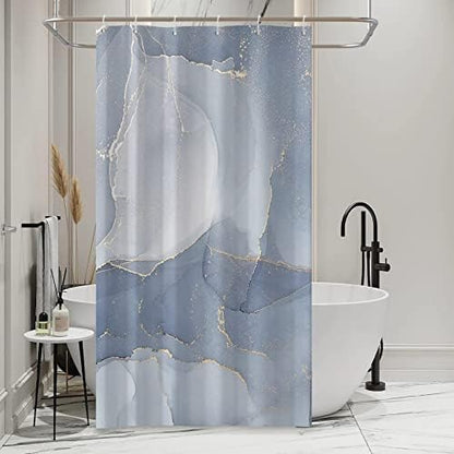 AWERT Small Half Size Stall Shower Curtain with 6 Hooks Shower Stall Curtain 36 x 72 Light Blue Marble Gold 36 inch Shower Curtain for Bathroom/RV and Camper (Blue Marble)