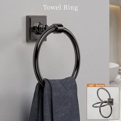 VEHCIL Matte Black Bathroom Towel Bar Set, 5 Piece Bathroom Hardware Accessory Set, SUS304 Stainless Steel 24" Towel Rack Holder Set for Bathroom, Wall Mounted