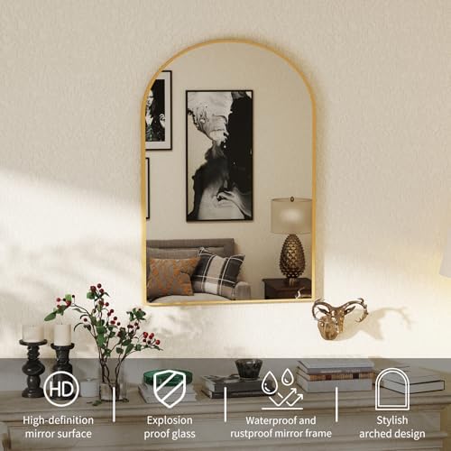 NEWBULIG 26"X38" Arched Bathroom Mirror for Over Sink, Wall Vanity Mirror