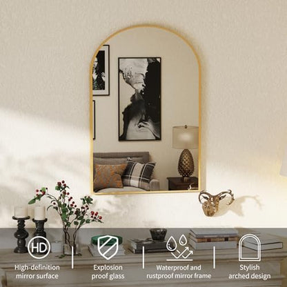 NEWBULIG 38"X30" Arched Bathroom Mirror for Over Sink, Wall Vanity Mirror