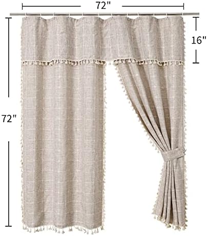 Boho Farmhouse Classic Plaid Double Swag Tassel Shower Curtain Tan,72x72