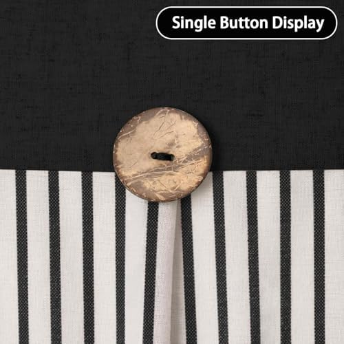 Farmhouse Shower Curtain Button Black-Black Stripe 72" W x 84" L