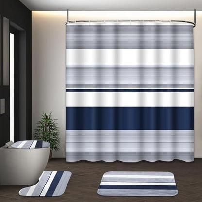 Bathroom Sets with Shower Curtain and Rug 4 Pcs Abstract Navy Blue