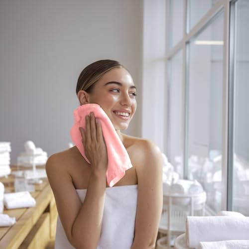 Towel and Linen Mart 100% Cotton - Wash Cloth Set - Flannel Face Cloths, Highly Absorbent and Soft Feel Fingertip Towels (Pink, Pack of 12)