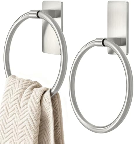 STWWO Brushed Nickel Towel Ring, Hand Towel Holder for Bathroom, 2 Pack