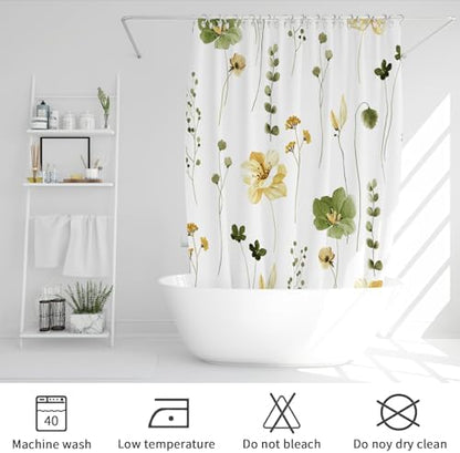 Gibelle Olive Green Beige Watercolor Floral Fabric Shower Curtain, 72x84