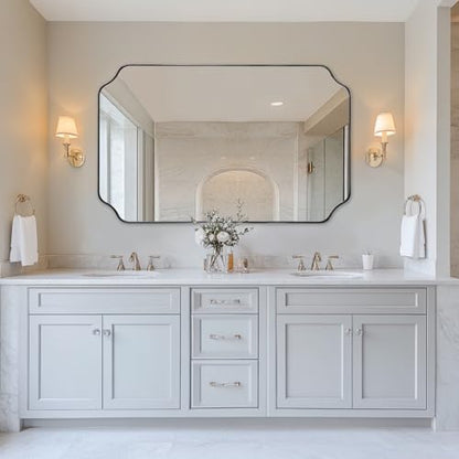 ANDY STAR 30x48 Inch Brushed Nickel Mirror, Large Silver Rectangle Mirror, Unique Scalloped Edge Design with Anti-Rust Stainless Steel Metal 1’’ Frame, Wall Mounts Vertically or Horizontally