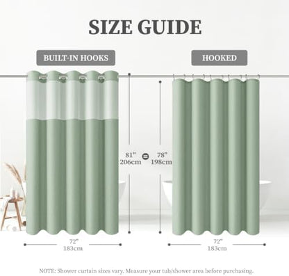 BTTN 72x81 Ringless Linen Look Shower Curtain with Snap in Liner Sage Green