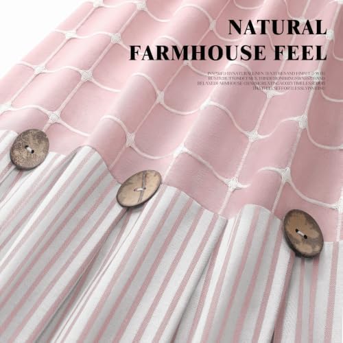 Farmhouse Shower Curtain Button Plaid-Pink-Pink Stripe 72"W x 72"L