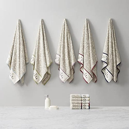 Madison Park Serene 100% Cotton Bath Towel Set Luxurious Floral Decorative Towels for Bathroom Embroidered Cotton Jacquard Design Soft Highly Absorbent for Shower 600 GSM, Multi-Sizes, Blue 6 Piece