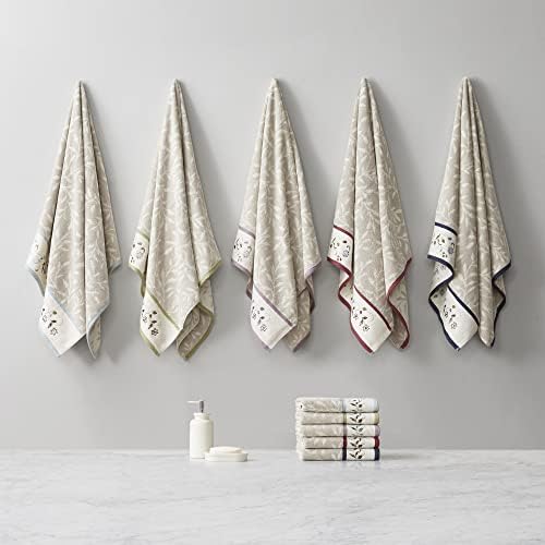 Madison Park Serene 100% Cotton Bath Towel Set Luxurious Floral Decorative Towels for Bathroom Embroidered Cotton Jacquard Design Soft Highly Absorbent for Shower 600 GSM, Multi-Sizes, Purple 6 Piece