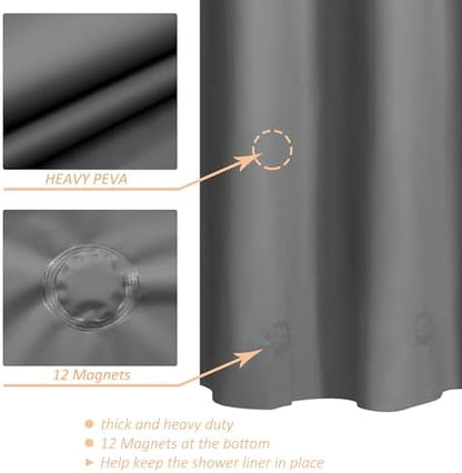 Mrs Awesome Grey Clawfoot Tub Shower Curtain or Liner with 12 Magnets - Free 36 Hooks Included, Waterproof PEVA, 180" x 70", Dark Gray