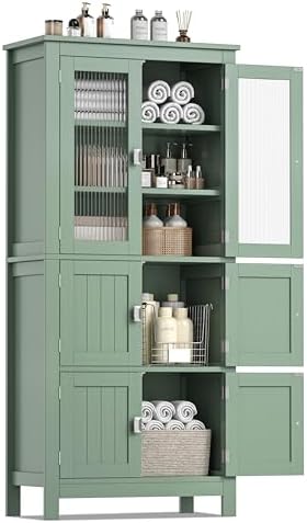 Akxomel 53.1" Tall Bathroom Cabinet 6 Doors Linen Floor Storage Cabinet