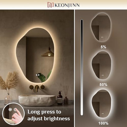 Keonjinn 22" x 30" Asymmetrical Bathroom Mirror with Lights, Tempered Glass