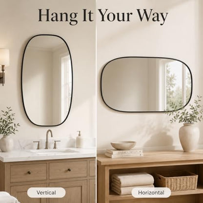 USHOWER Black Oval Bathroom Mirrors 24x36 Inch