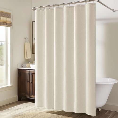 MIULEE Linen Fabric Shower Curtain Light Cream W72*L72 12 Metal Hooks