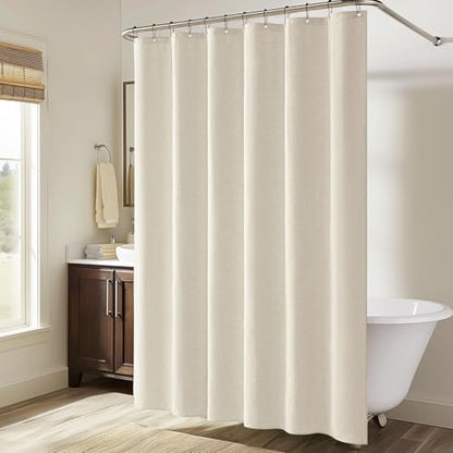 MIULEE Linen Fabric Shower Curtain Light Cream W72*L72 12 Metal Hooks