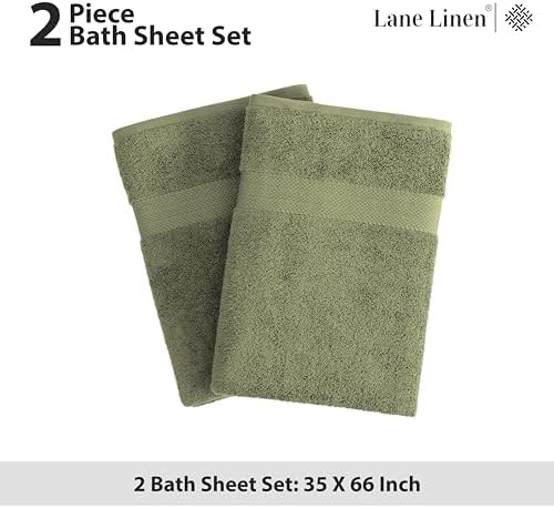 LANE LINEN Bath Sheet Set Soft Absorbent Quick Dry 100% Cotton - Oil Green