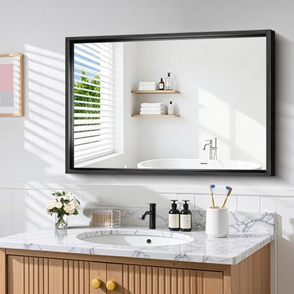 CIRCUMI 30"x42" Brushed Black Bathroom Mirror, Rectangular Vanity Mirror